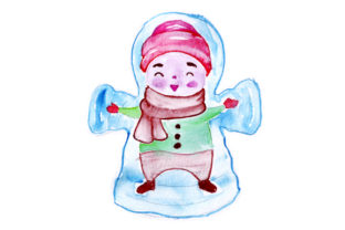 Boy Making Snowangel in Watercolor Style for Christmas