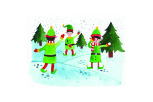 Elves Having a Snowball Fight - Watercolor for Christmas