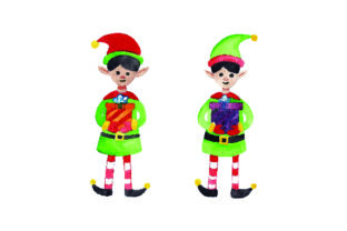 Elves Holding Presents — Watercolor Christmas