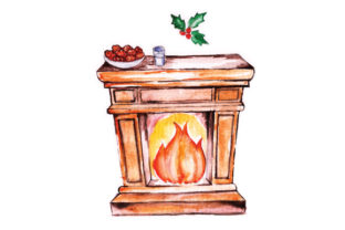 Fireplace with Cookies and Milk for Santa