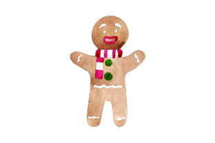 Ginger Bread Man with Winter Scarf - Watercolor