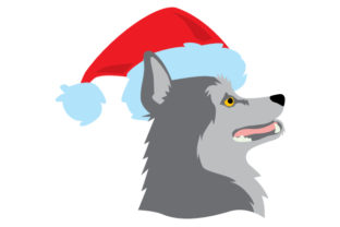 Husky in Santa Hat: Christmas Side Profile