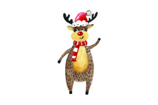 Reindeer Wearing Santa Hat — Watercolor Christmas Asset