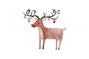 Reindeer with Ornaments Hanging from Antlers - Watercolor