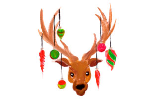 Reindeer with Ornaments in Gouache Style for Christmas