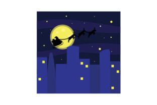 Santa Flying Sleigh Past Skyscrapers