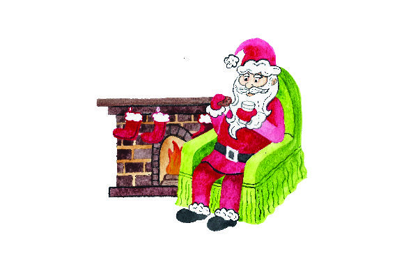 Santa Sitting by Fireplace Drink Milk – Christmas Watercolor