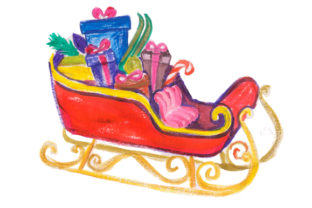 Sleigh Full of Presents in Gouache Style for Christmas Crafting