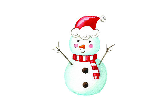 Snowman Wearing Santa Hat – Watercolor Christmas