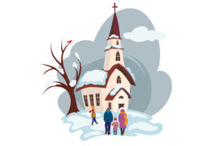 Winter Church Walk Graphic for Christmas Sales